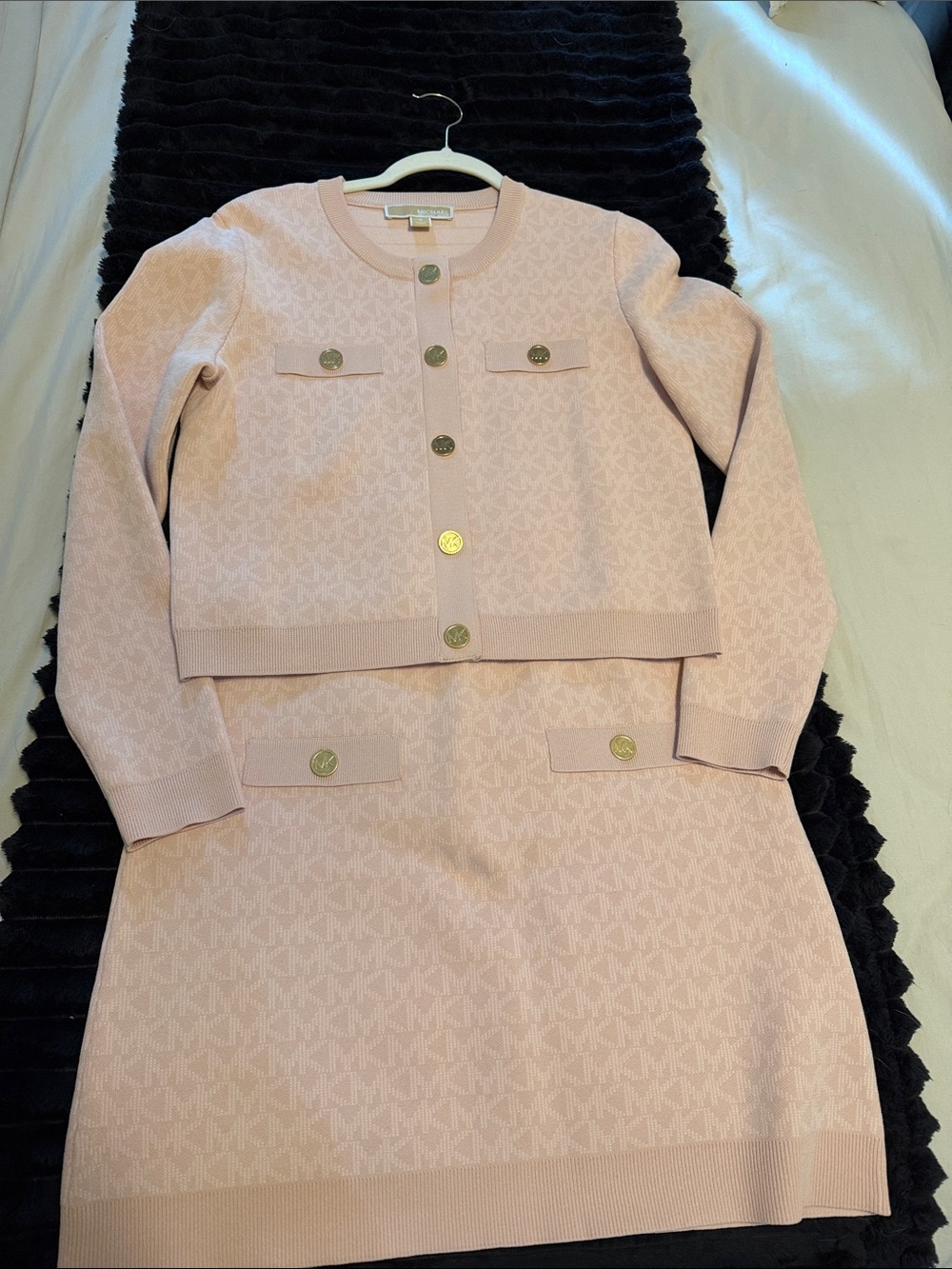 Michael Kors Blush Pink Knit Two-Piece Set with Gold Buttons